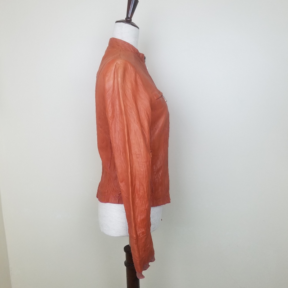 Vintage Alexander Julian Orange Calf Ski Leather Jacket Small - Picture 2 of 8